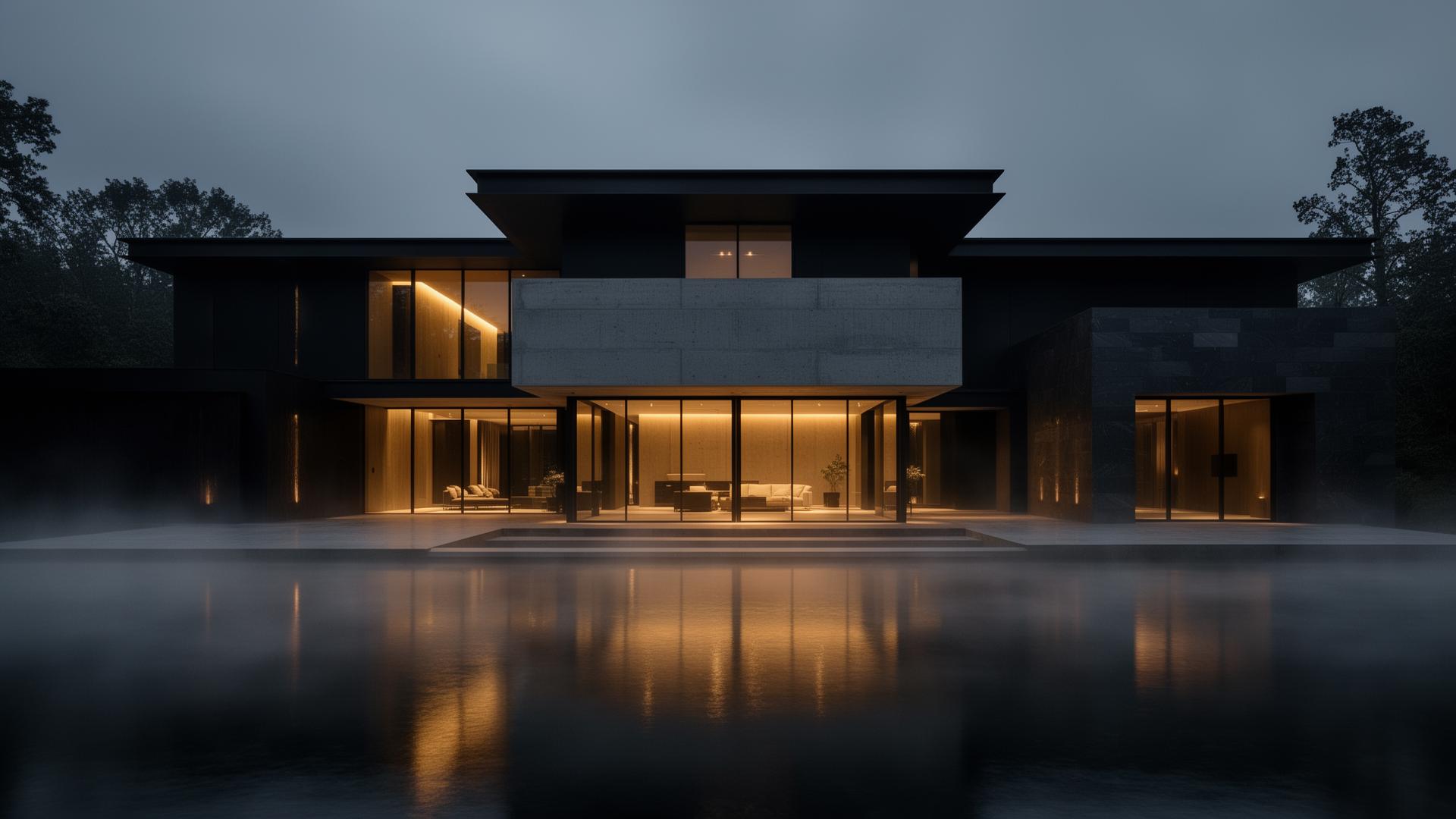 Luxury contemporary home at dusk